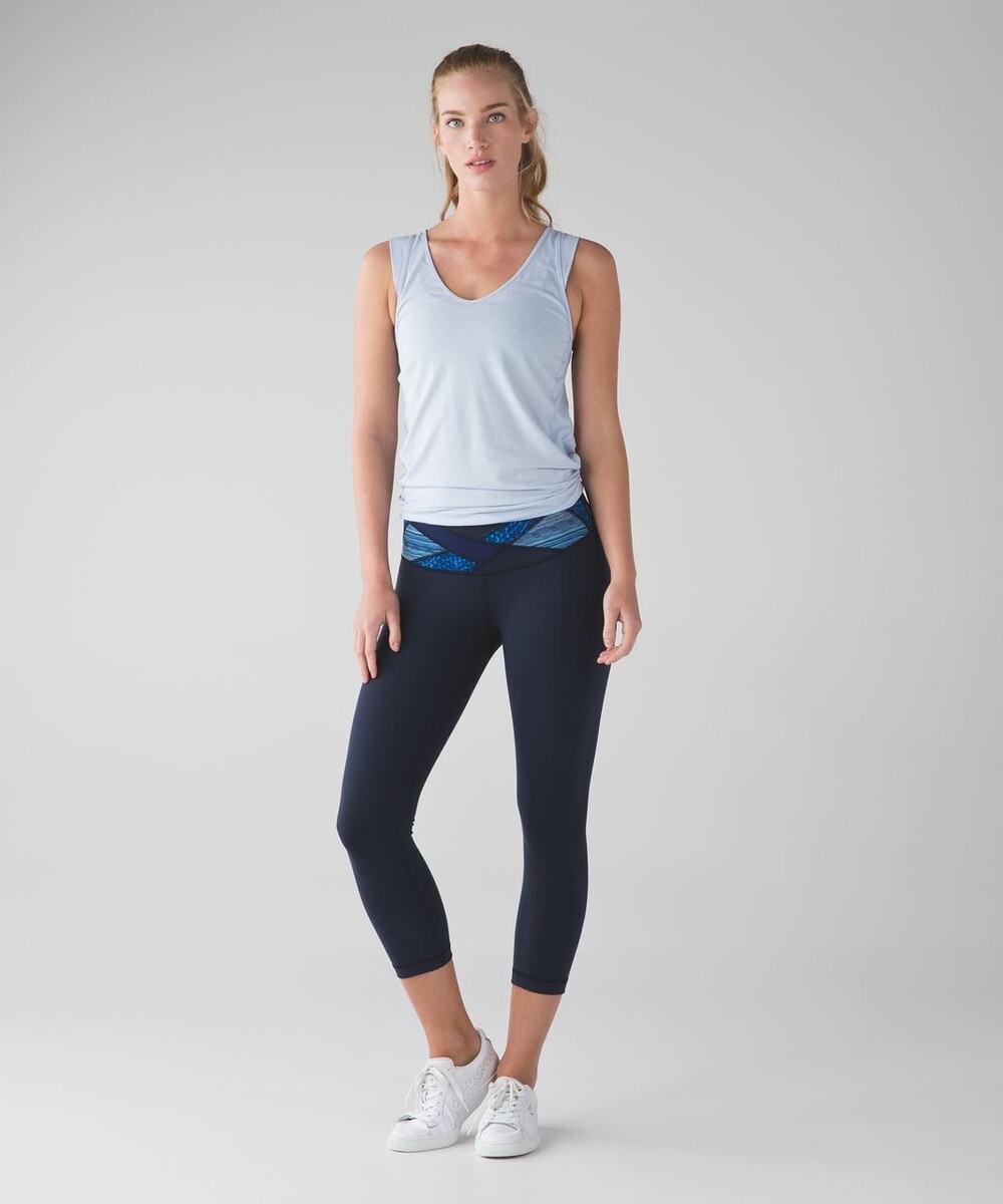 Lululemon Blue Patchwork Wunder Under Crop III Leggings - Size 6 - Full On Luon